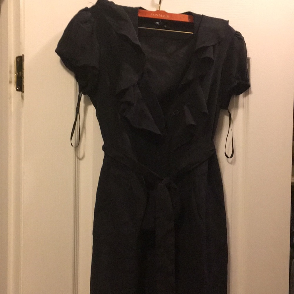 Black BeBe size medium button up tie belt dress